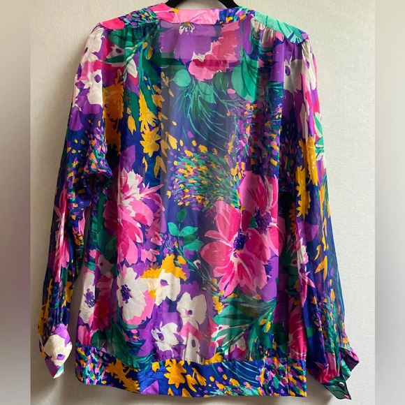 Vintage Umi Collections by Anne Crimmins 100% Silk Floral kimono blouse Sz 8 - Picture 2 of 9